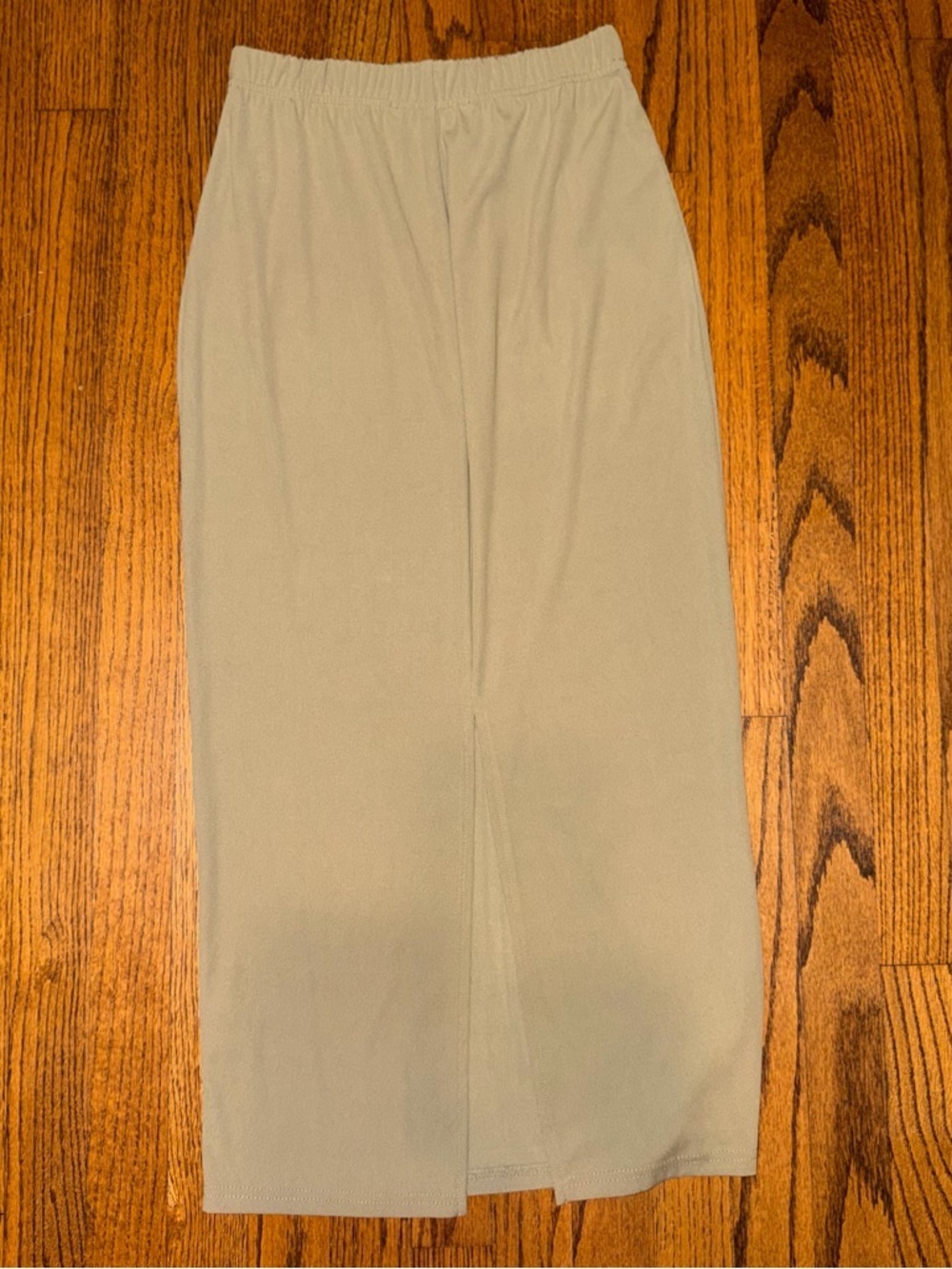 Grace Karin Light Army Green Ribbed Midi Skirt with Elastic Waist Slit Back - Picture 4 of 6
